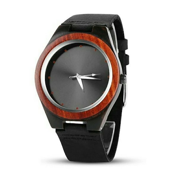 NEW MEN'S GENUINE BAMBOO WATCH W/LEATHER BAND - Picture 6 of 7